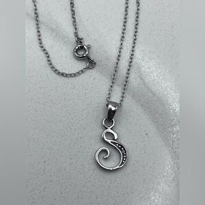 Diamon and Sterling Silver Initial Pendant Necklace